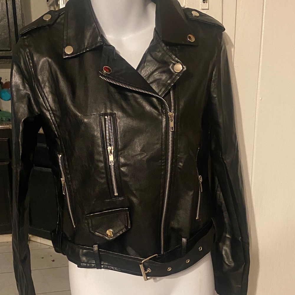 Women's Black Leather Moto Jacket